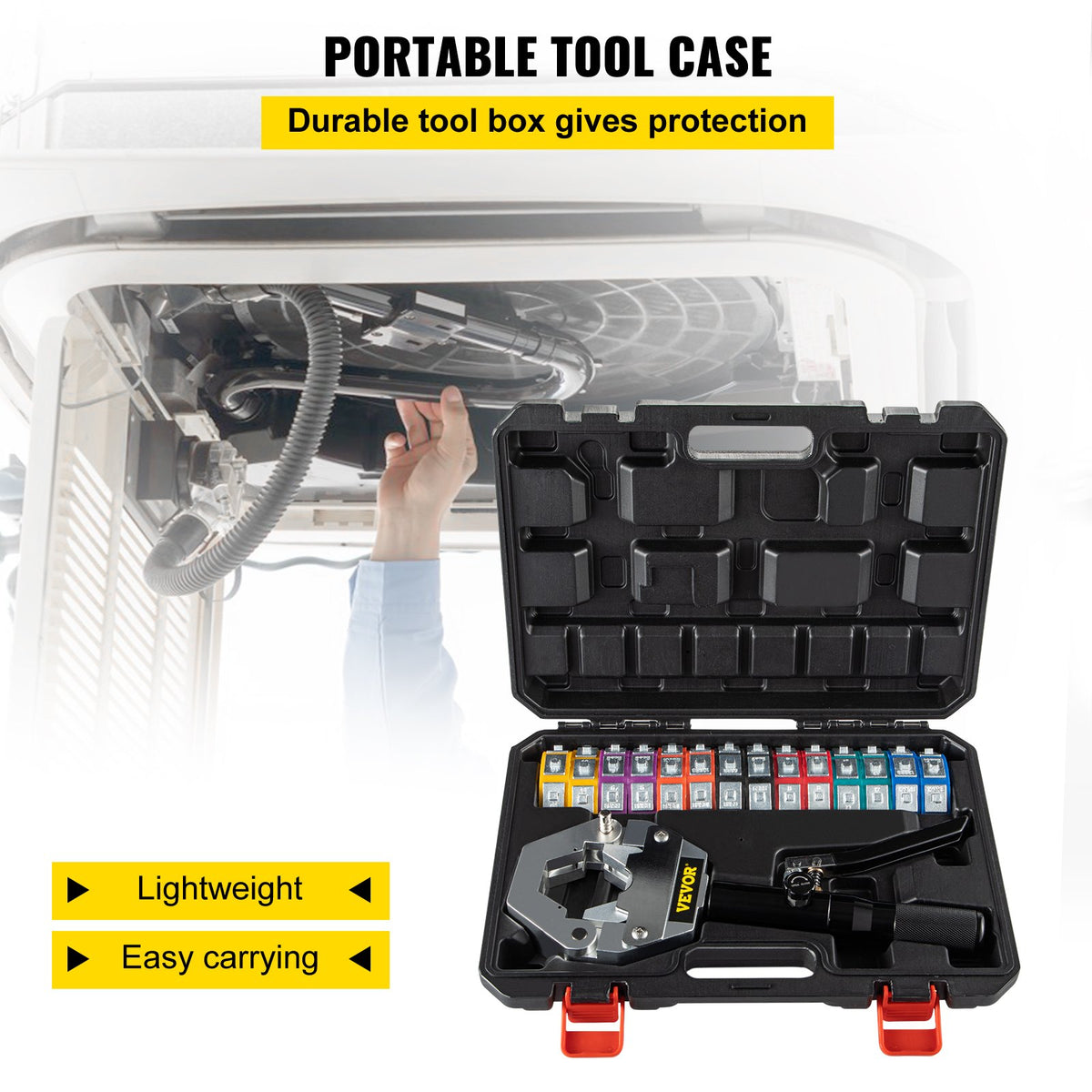 Hydraulic Hose Crimper Hydra-Krimp 71500 | Manual AC Hose Crimper Kit with 7 Dies | For Barbed & Beaded Hose Fittings