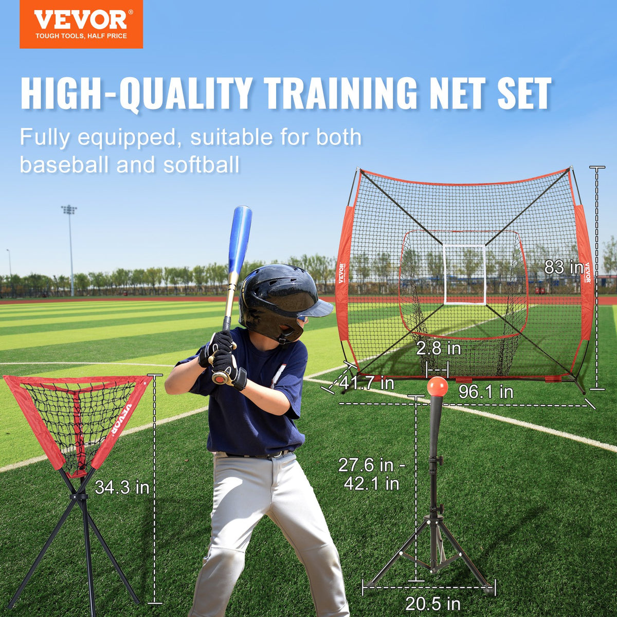 Baseball Practice Net | 7x7ft Portable Training Net with Strike Zone, Ball, Tee & Collector | Softball & Baseball Use