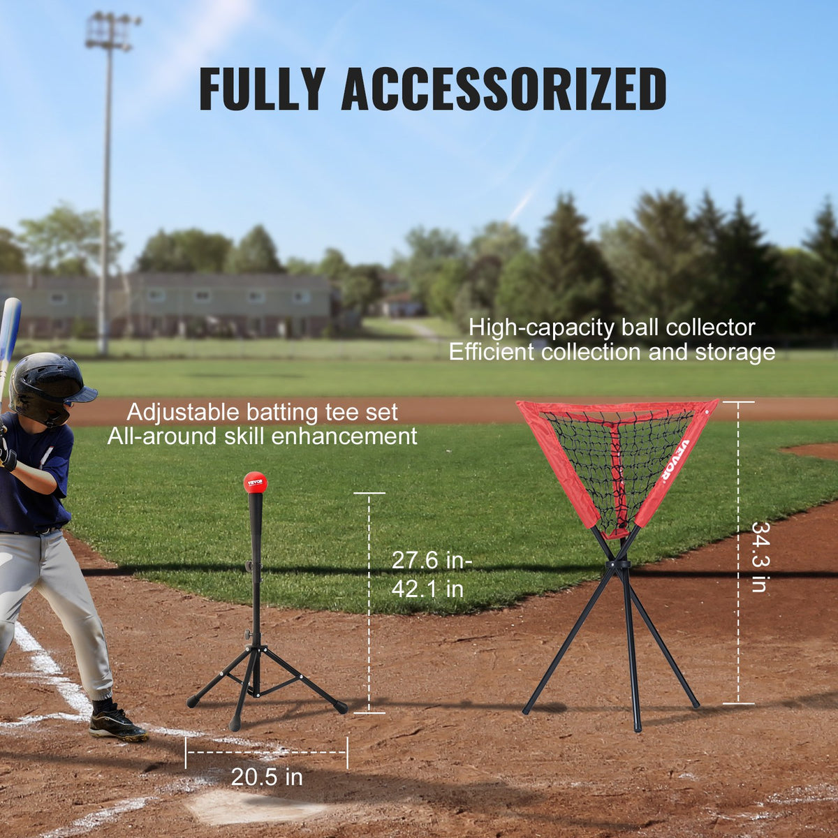 Baseball Practice Net | 7x7ft Portable Training Net with Strike Zone, Ball, Tee & Collector | Softball & Baseball Use