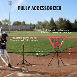 Baseball Practice Net | 7x7ft Portable Training Net with Strike Zone, Ball, Tee & Collector | Softball & Baseball Use