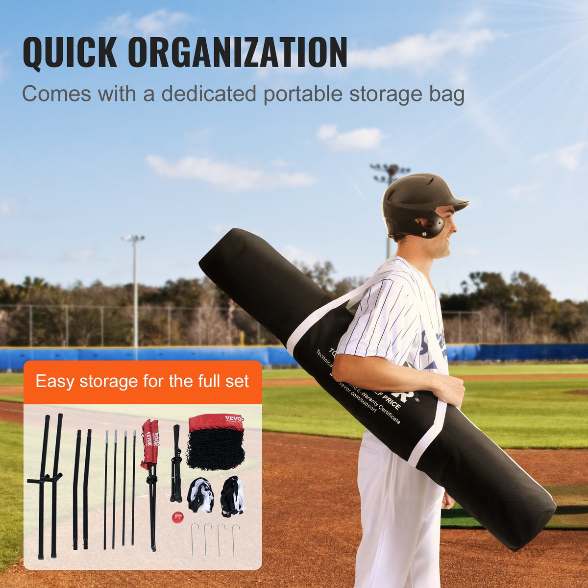 Baseball Practice Net | 7x7ft Portable Training Net with Strike Zone, Ball, Tee & Collector | Softball & Baseball Use