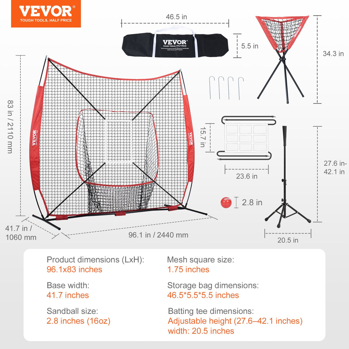 Baseball Practice Net | 7x7ft Portable Training Net with Strike Zone, Ball, Tee & Collector | Softball & Baseball Use