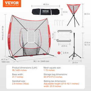 Baseball Practice Net | 7x7ft Portable Training Net with Strike Zone, Ball, Tee & Collector | Softball & Baseball Use