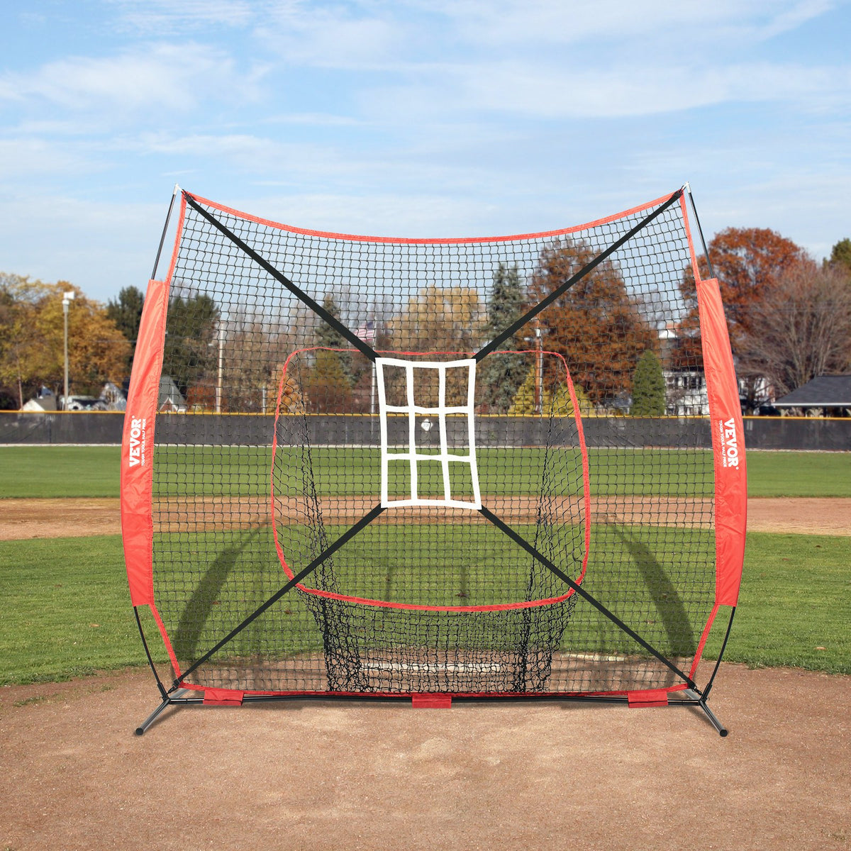 Baseball Practice Net | 7x7ft Portable Training Net with Strike Zone, Ball, Tee & Collector | Softball & Baseball Use