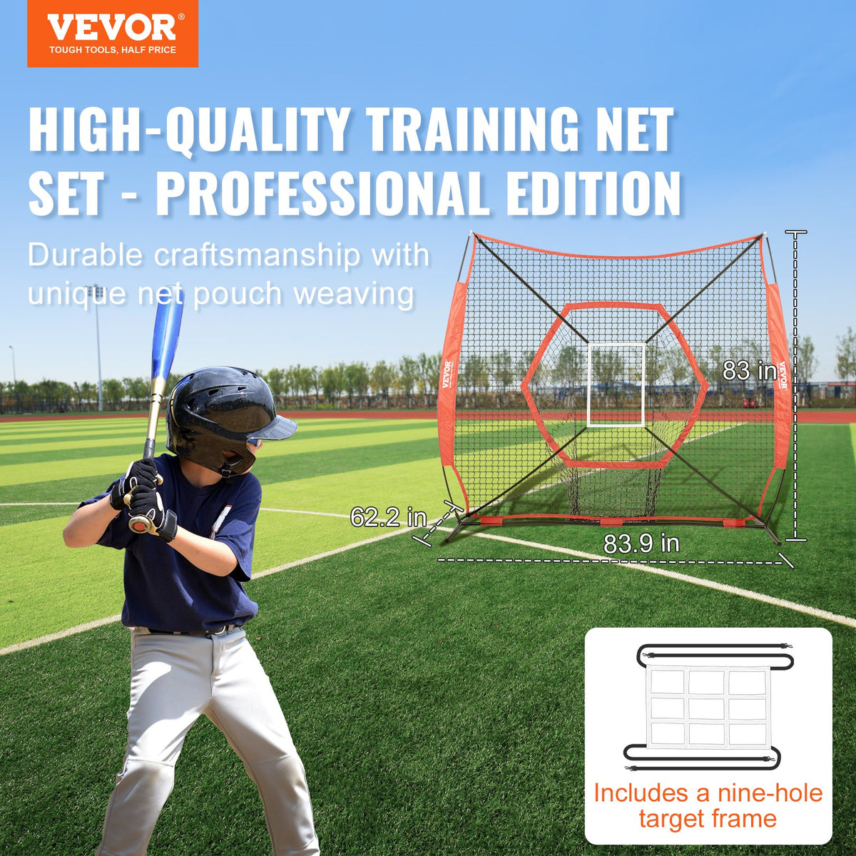 Baseball Practice Net | 7x7ft Portable Hitting, Pitching & Catching Net with Strike Zone | Softball & Baseball Trainer