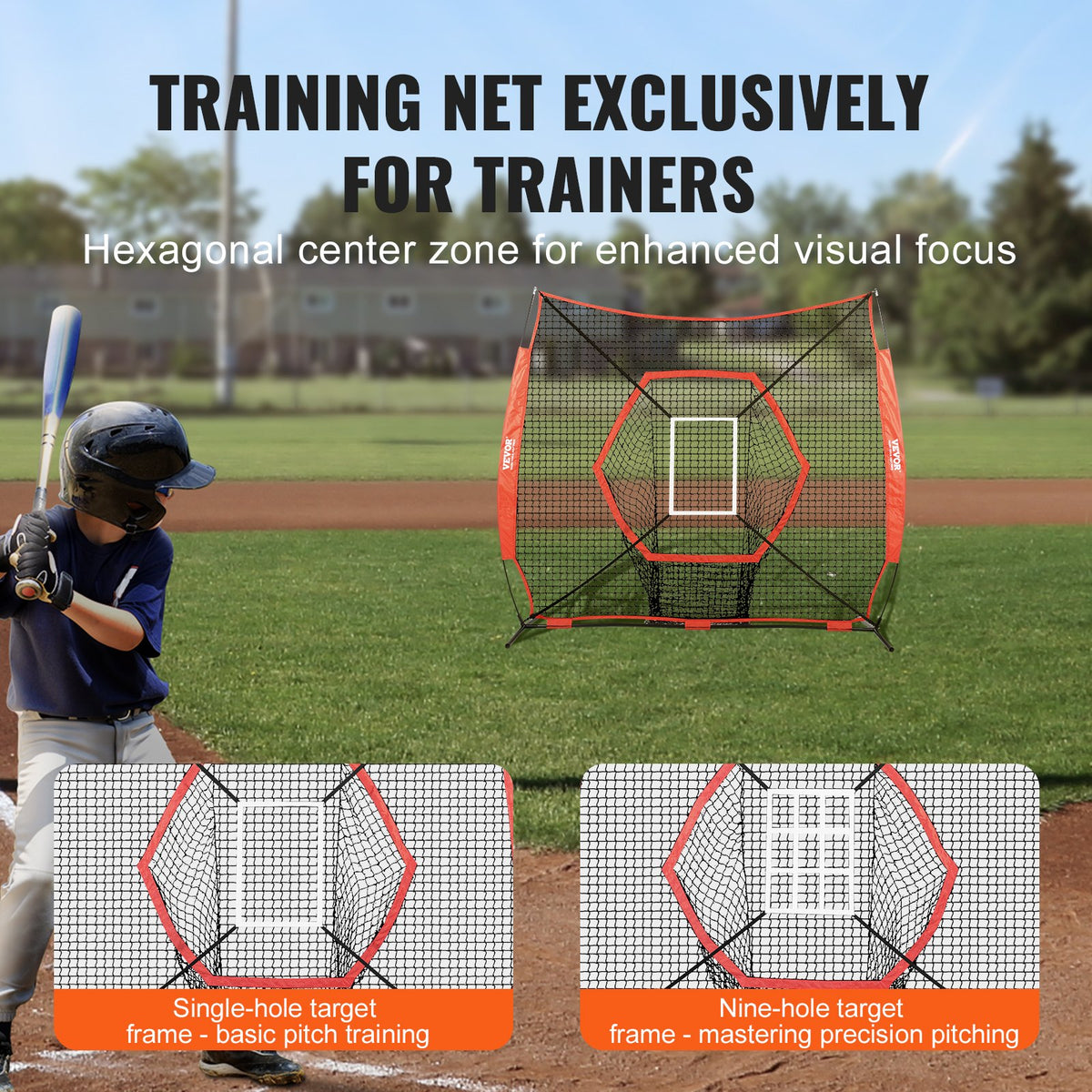 Baseball Practice Net | 7x7ft Portable Hitting, Pitching & Catching Net with Strike Zone | Softball & Baseball Trainer