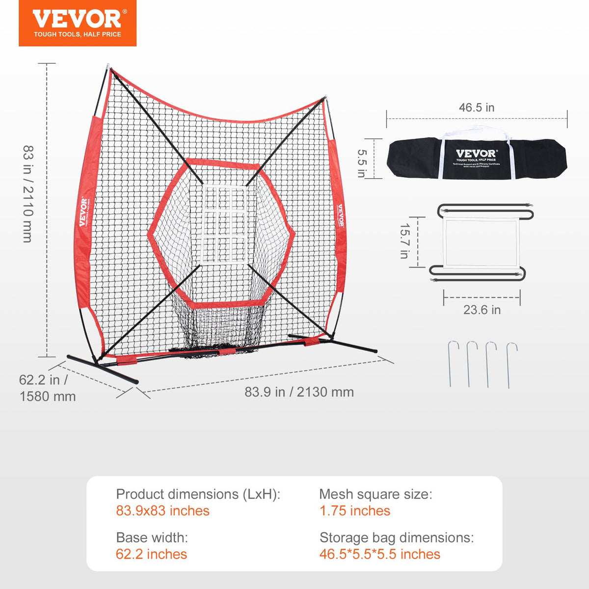 Baseball Practice Net | 7x7ft Portable Hitting, Pitching & Catching Net with Strike Zone | Softball & Baseball Trainer