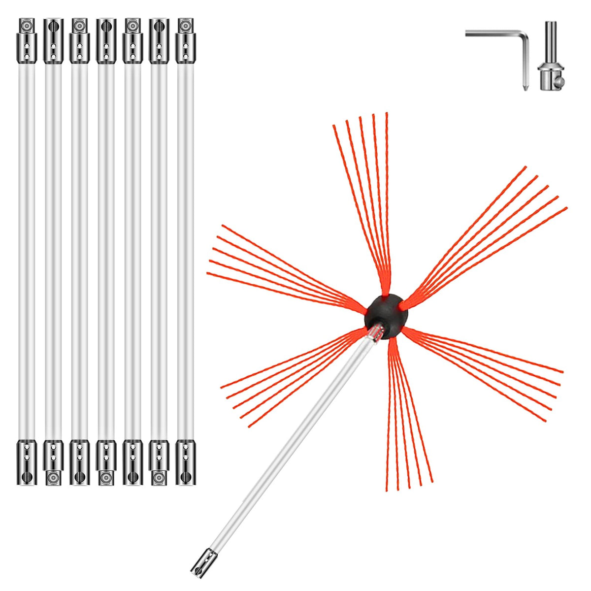 Rotary Chimney Brush Kit | 315" Flexible Rods | 8-Rod Nylon Cleaning Set