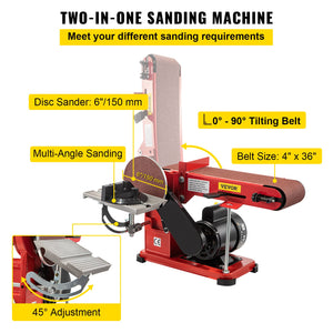 Belt & Disc Sander | 4"x36" Belt, 6" Disc Combo | 375W Adjustable Bench Grinder with Rubber Feet