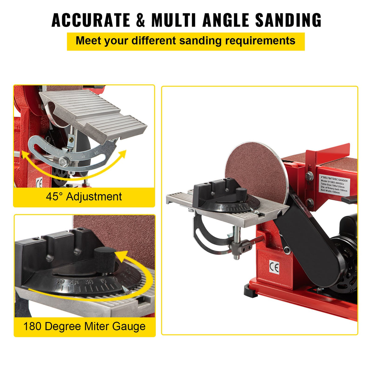 Belt & Disc Sander | 4"x36" Belt, 6" Disc Combo | 375W Adjustable Bench Grinder with Rubber Feet