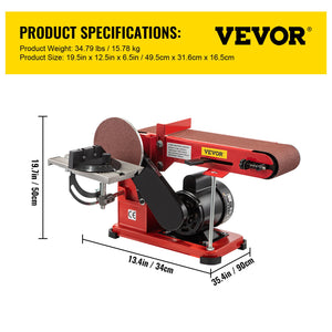 Belt & Disc Sander | 4"x36" Belt, 6" Disc Combo | 375W Adjustable Bench Grinder with Rubber Feet