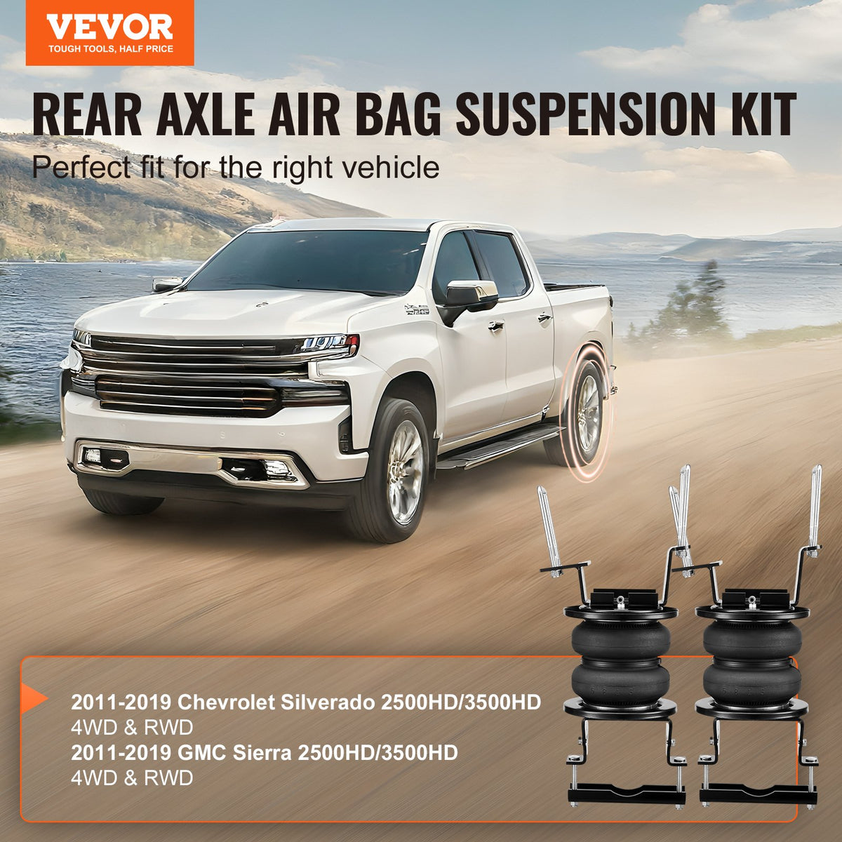 Air Bag Suspension Kit | Compatible with 2011-2019 Chevrolet Silverado 2500/3500HD & GMC Sierra 2500/3500HD 4WD RWD | 5000lbs Load Capacity | 5-100 PSI Adjustable Air Springs