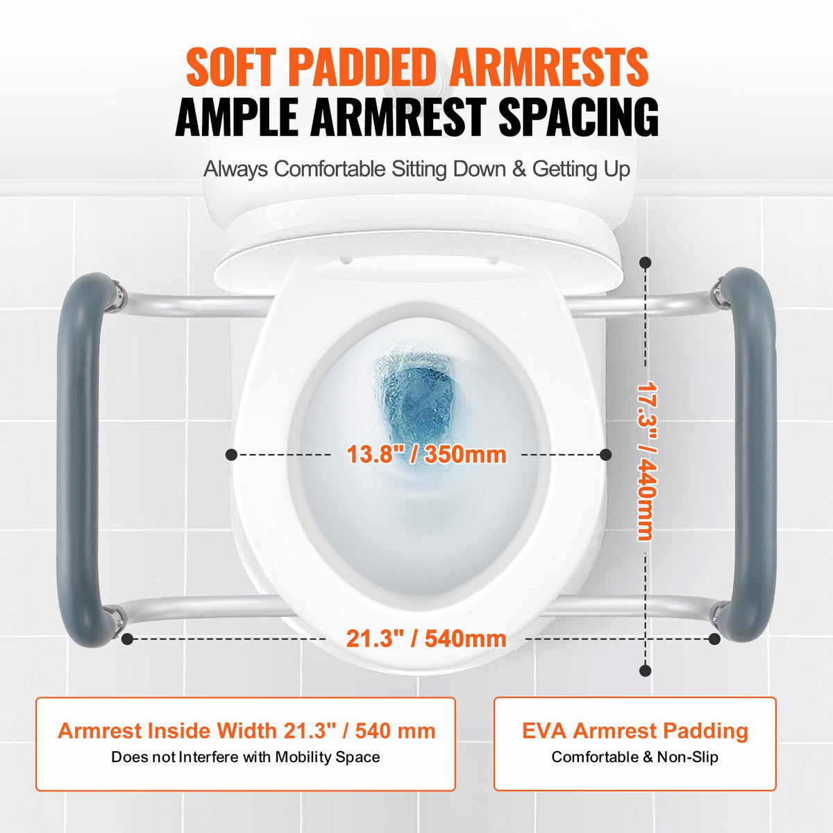 Raised Toilet Seat 88.9mm | Aluminum Handrail & EVA Padding | 136kg Capacity