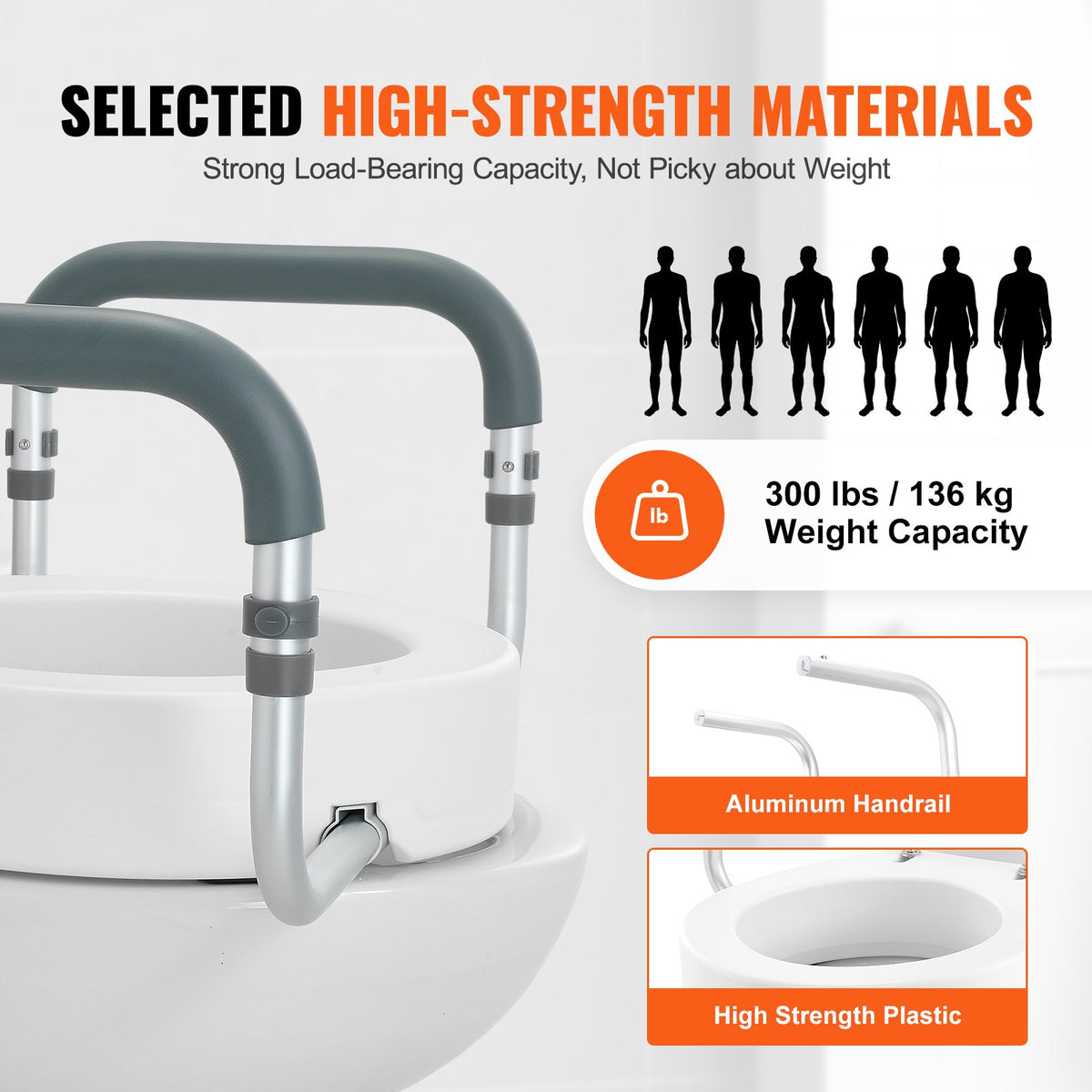 Raised Toilet Seat 88.9mm | Aluminum Handrail & EVA Padding | 136kg Capacity