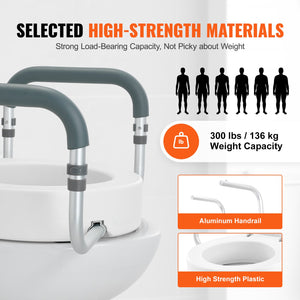 Raised Toilet Seat 88.9mm | Aluminum Handrail & EVA Padding | 136kg Capacity