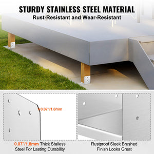 Stainless Steel Adjustable Post Base 152.4x152.4mm | 10 Pack Internal 150x139.7mm Anchor Brackets | For Deck, Porch, Pavilion, Handrail & Railing Support