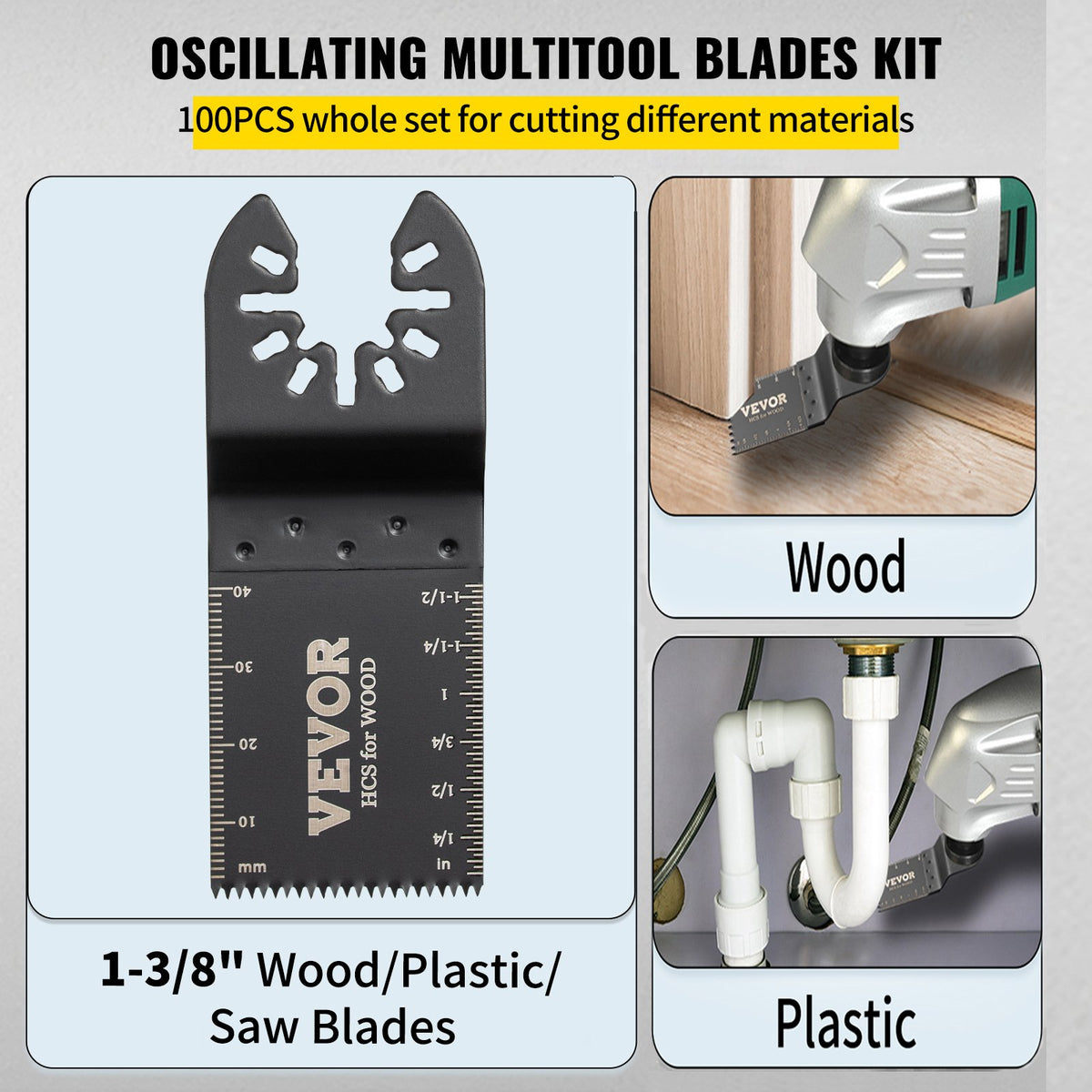 Oscillating Saw Blades | 100-Piece Quick Release Multi-Tool Kit | For Wood, Plastic, Compatible with Dewalt, Bosch, Makita