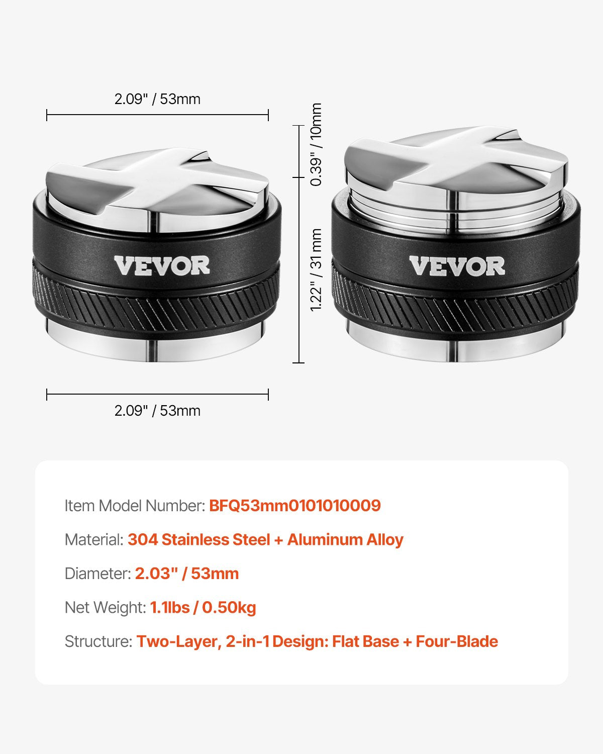 Coffee Distributor 53mm | Adjustable 2-in-1 Espresso Tool