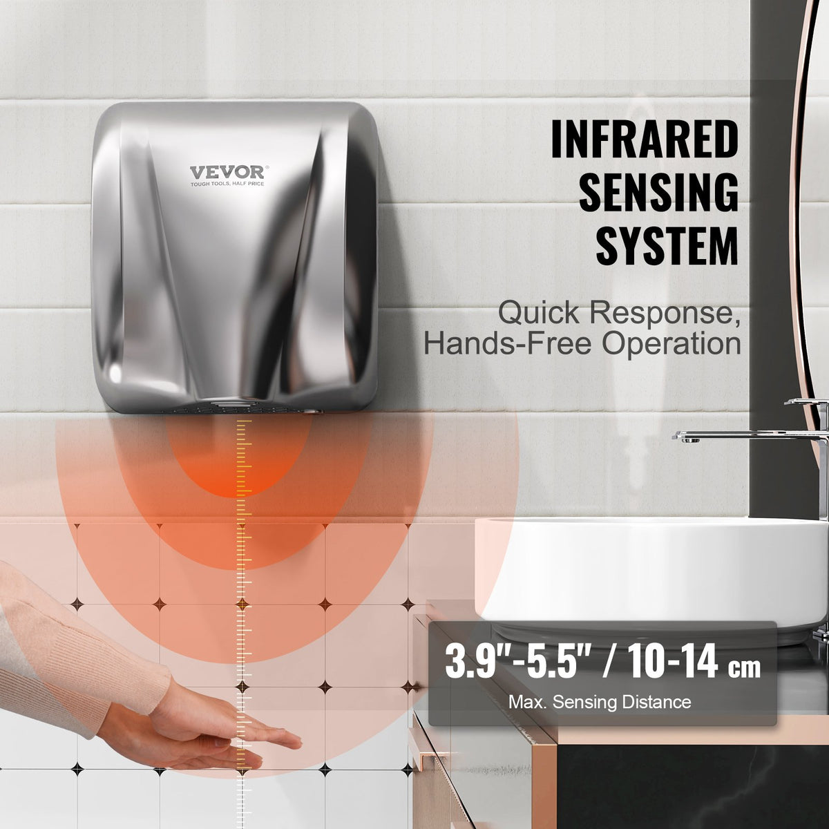 Commercial Hand Dryer 1800W | Automatic High Speed Warm Air Blower | Stainless Steel | Plug-In or Hardwired | For Business & Public Restrooms | 220-240V