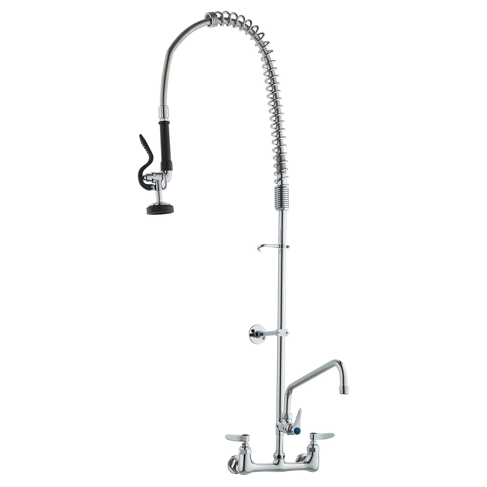 Commercial Faucet with Pre-Rinse Sprayer 47" | Wall Mount Kitchen Sink Tap with 12" Spout | Fits 1/2/3 Compartment Sinks