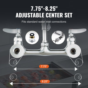 Commercial Faucet with Pre-Rinse Sprayer 47" | Wall Mount Kitchen Sink Tap with 12" Spout | Fits 1/2/3 Compartment Sinks