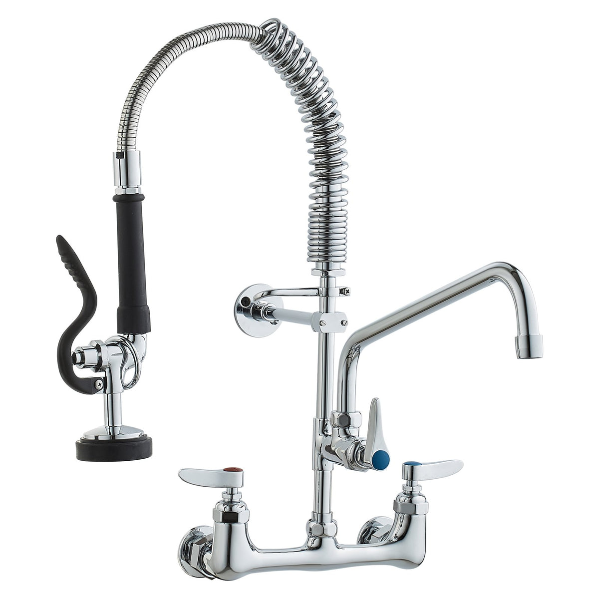 Commercial Faucet with Pre-Rinse Sprayer | 21" Height | Wall Mount Brass with 12" Spout