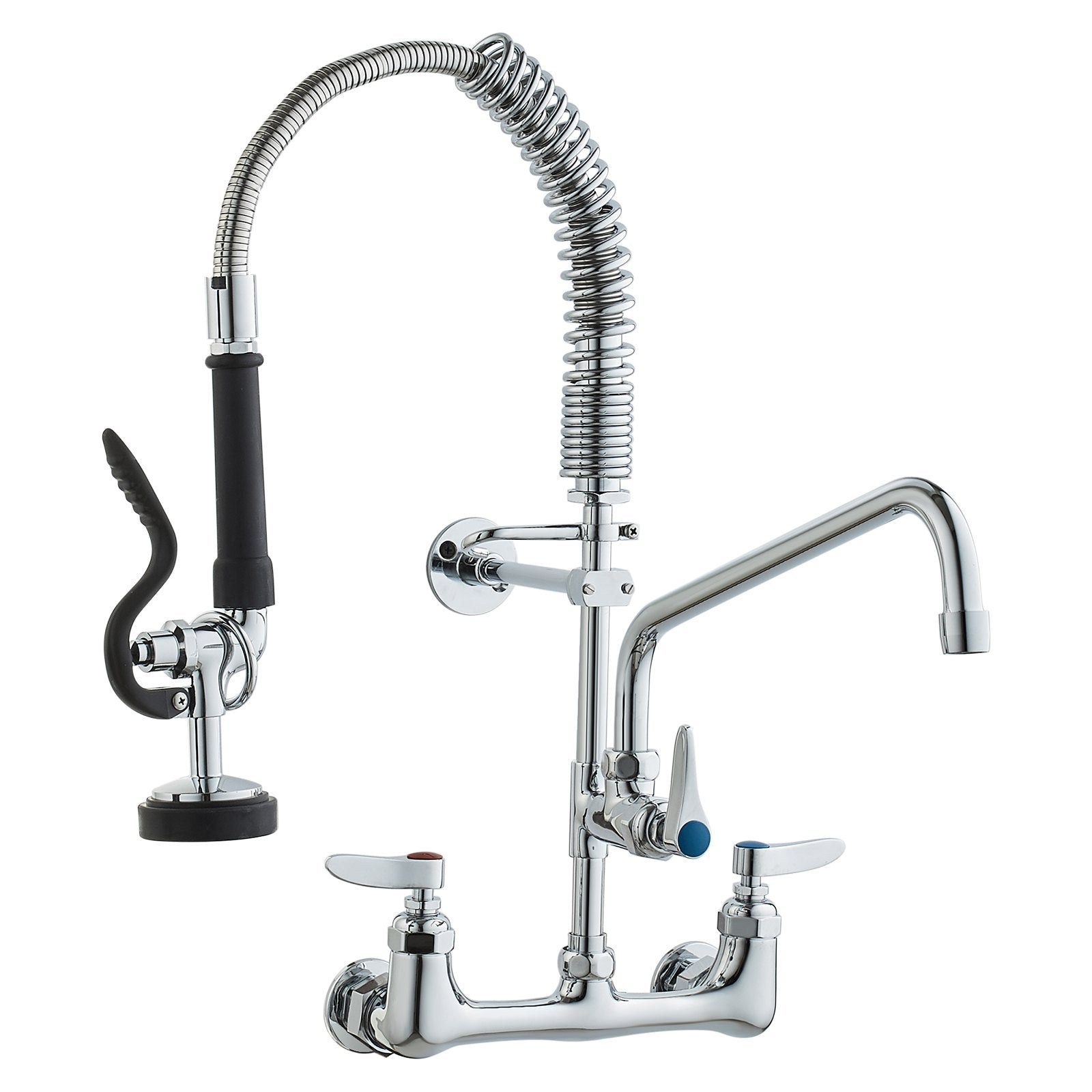 Commercial Faucet with Pre-Rinse Sprayer | 21" Height | Wall Mount Brass with 12" Spout