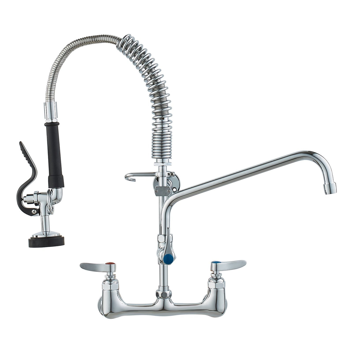 Commercial Faucet with Pre-Rinse Sprayer | 21" Height | Wall Mount Brass with 12" Spout