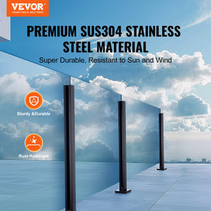 Glass Clamp Railing Bracket | 37.4"H for 0.39"–0.47" Glass Panels | Black Finish