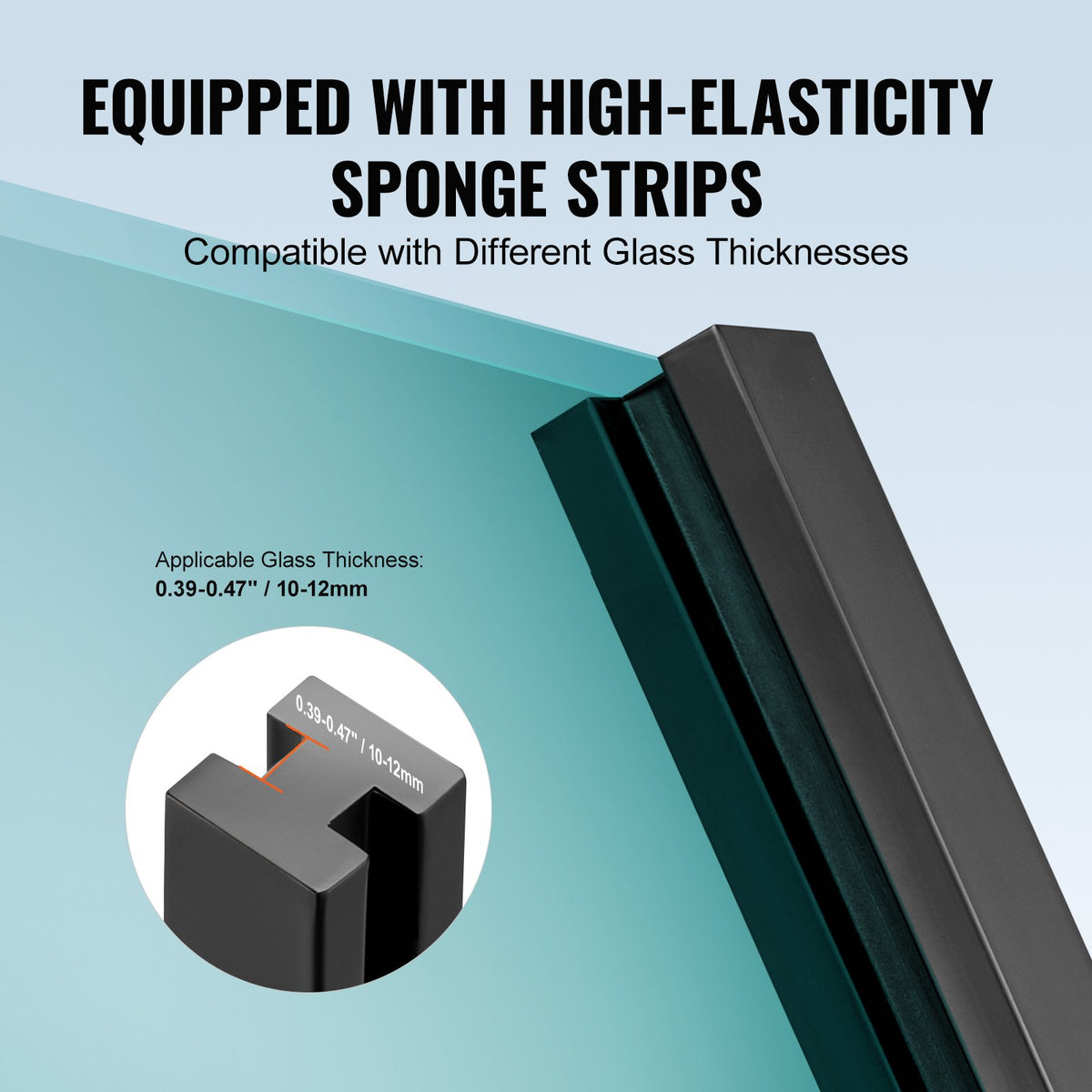 Glass Clamp Railing Bracket | 37.4"H for 0.39"–0.47" Glass Panels | Black Finish