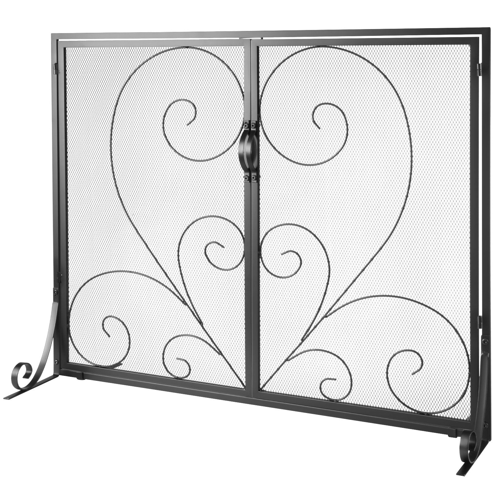 Fireplace Screen | 990x802mm Black Iron Spark Guard | 2-Panel