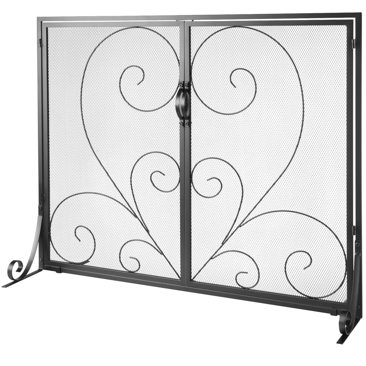 Fireplace Screen | 990x802mm Black Iron Spark Guard | 2-Panel