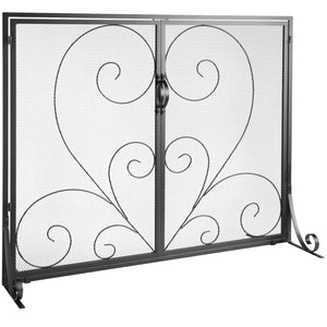 Fireplace Screen | 990x802mm Black Iron Spark Guard | 2-Panel