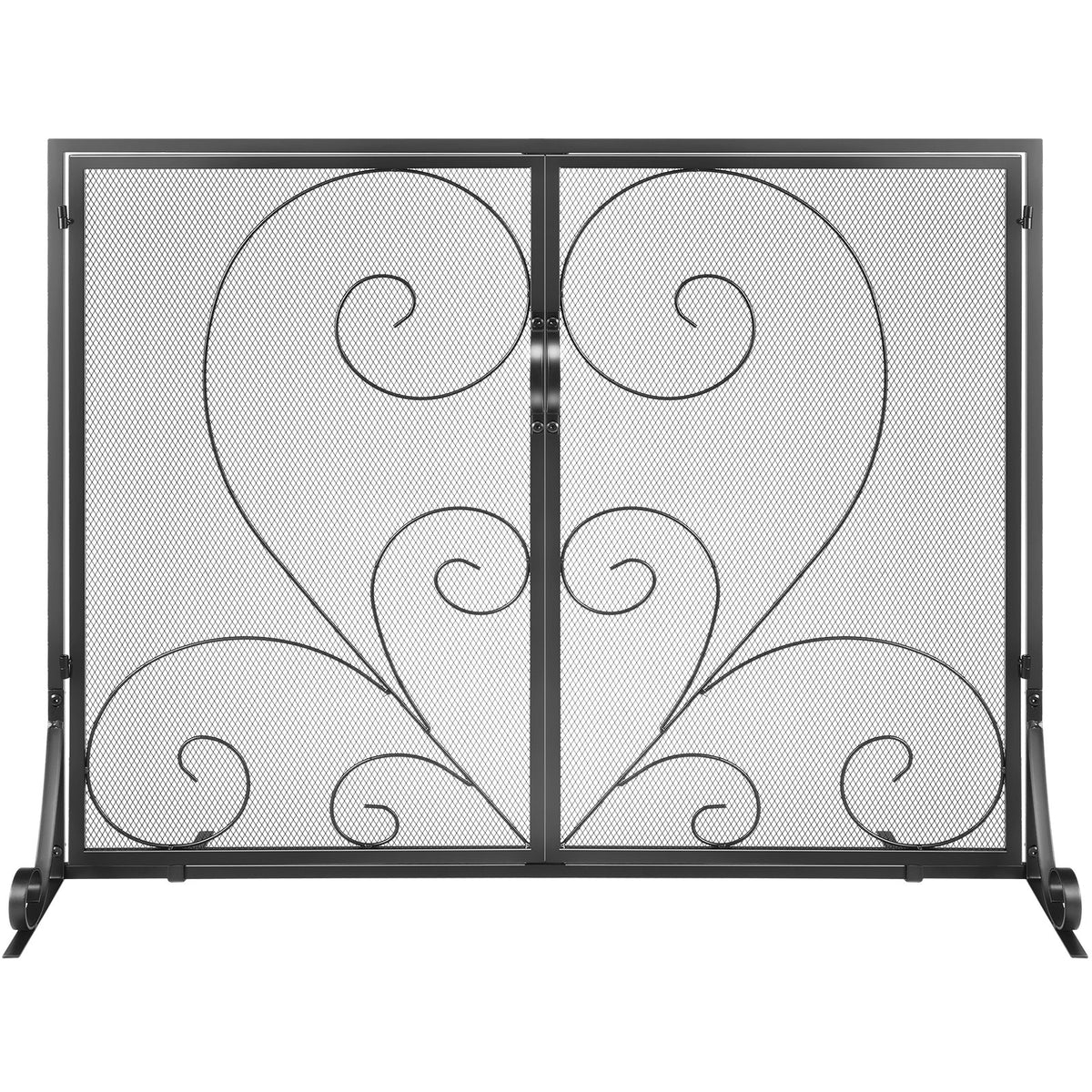 Fireplace Screen | 990x802mm Black Iron Spark Guard | 2-Panel