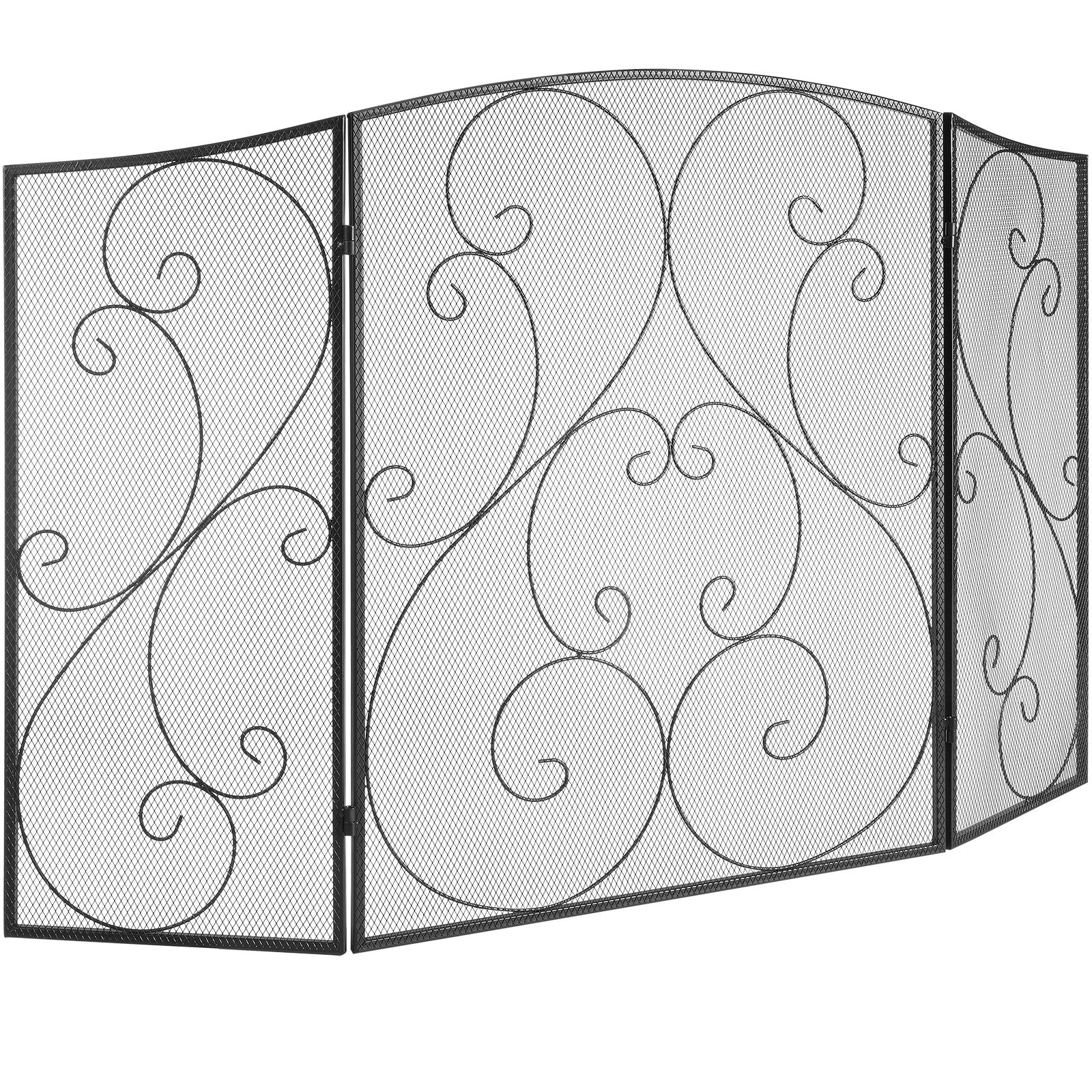 Fireplace Screen 3-Panel | 122x76.7cm Iron Mesh Spark Guard | Free-Standing Vintage Design
