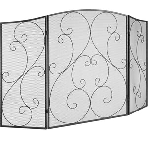 Fireplace Screen 3-Panel | 122x76.7cm Iron Mesh Spark Guard | Free-Standing Vintage Design