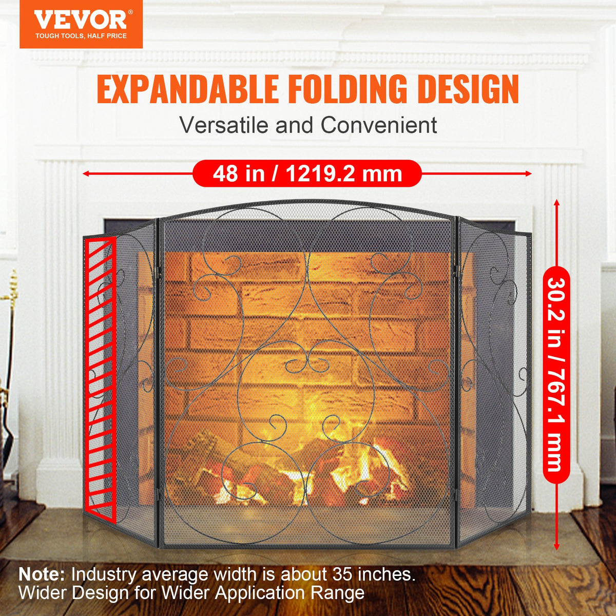 Fireplace Screen 3-Panel | 122x76.7cm Iron Mesh Spark Guard | Free-Standing Vintage Design