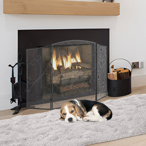 Fireplace Screen 3-Panel | 122x76.7cm Iron Mesh Spark Guard | Free-Standing Vintage Design