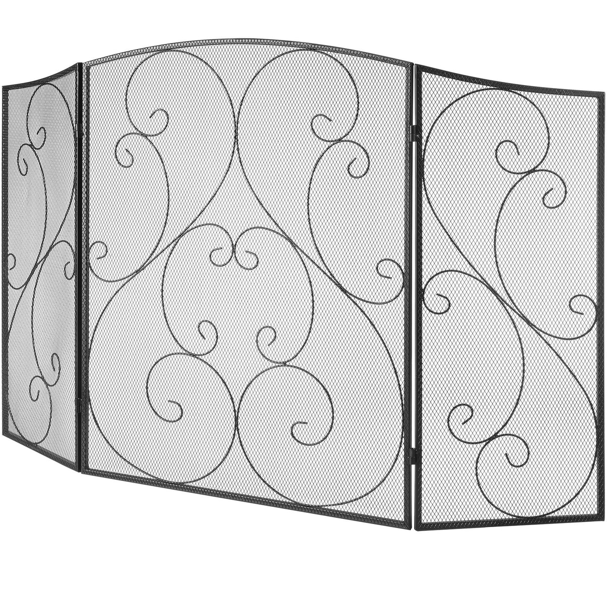 Fireplace Screen 3-Panel | 122x76.7cm Iron Mesh Spark Guard | Free-Standing Vintage Design