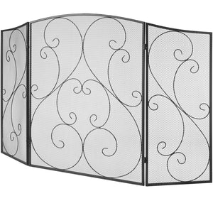 Fireplace Screen 3-Panel | 122x76.7cm Iron Mesh Spark Guard | Free-Standing Vintage Design