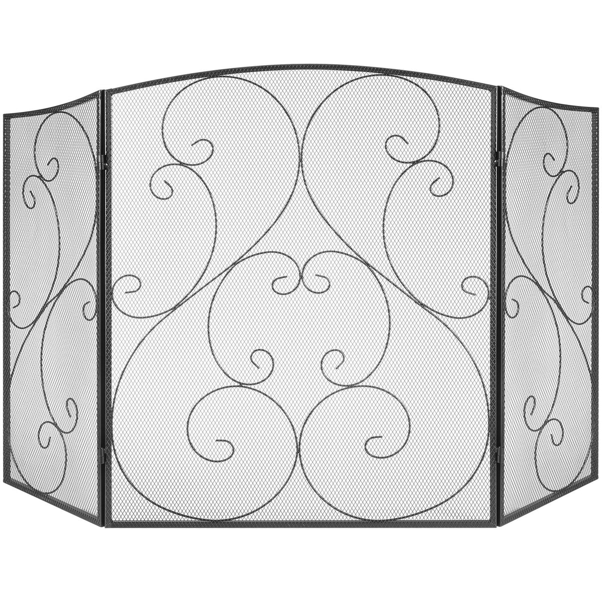 Fireplace Screen 3-Panel | 122x76.7cm Iron Mesh Spark Guard | Free-Standing Vintage Design