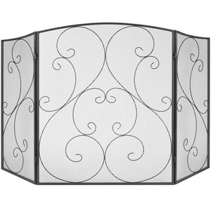 Fireplace Screen 3-Panel | 122x76.7cm Iron Mesh Spark Guard | Free-Standing Vintage Design