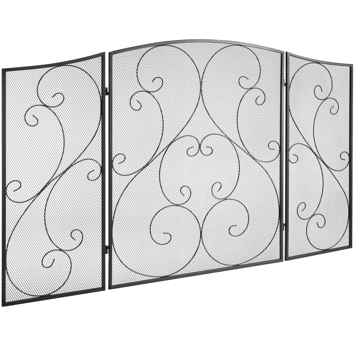 Fireplace Screen 3-Panel | 122x76.7cm Iron Mesh Spark Guard | Free-Standing Vintage Design