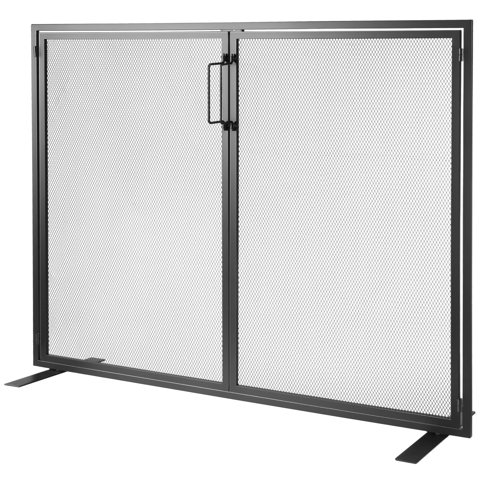 Fireplace Screen 1-Panel with Door | 99x78cm Iron Mesh Spark Guard | Free-Standing Modern