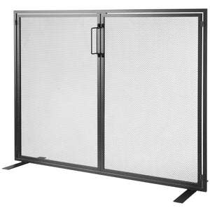 Fireplace Screen 1-Panel with Door | 99x78cm Iron Mesh Spark Guard | Free-Standing Modern