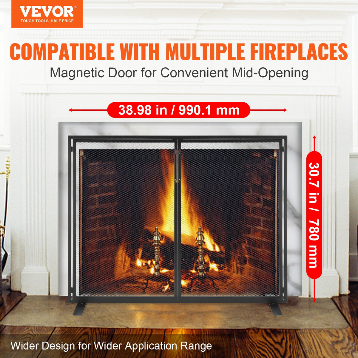 Fireplace Screen 1-Panel with Door | 99x78cm Iron Mesh Spark Guard | Free-Standing Modern