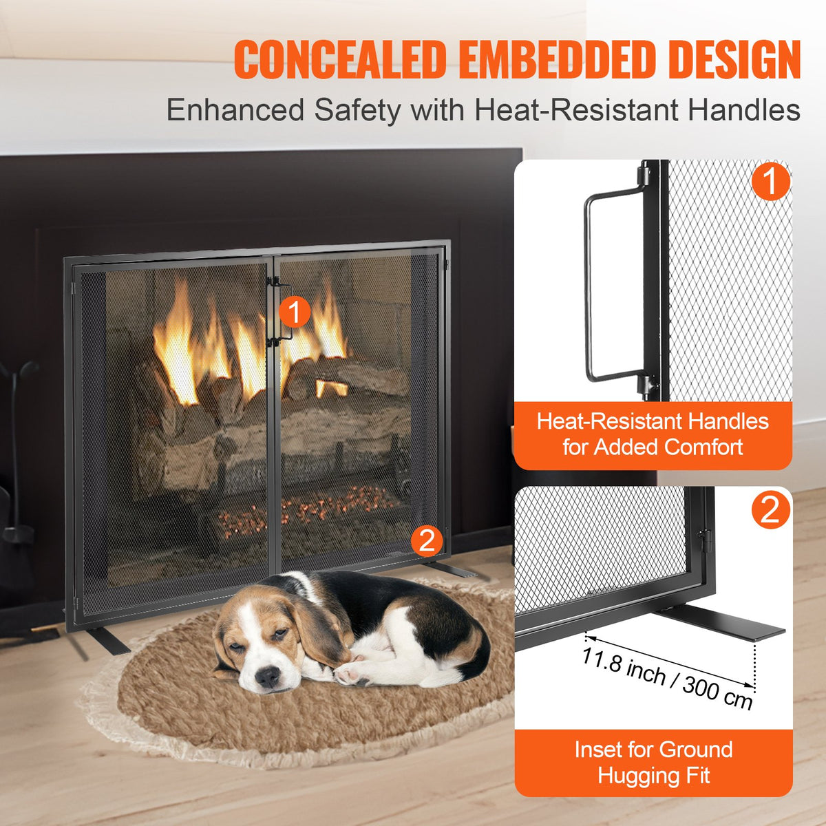 Fireplace Screen 1-Panel with Door | 99x78cm Iron Mesh Spark Guard | Free-Standing Modern