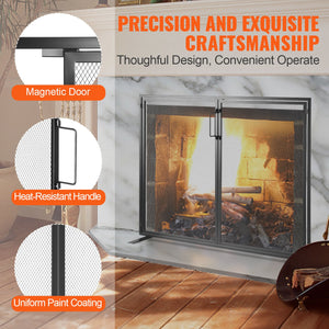 Fireplace Screen 1-Panel with Door | 99x78cm Iron Mesh Spark Guard | Free-Standing Modern