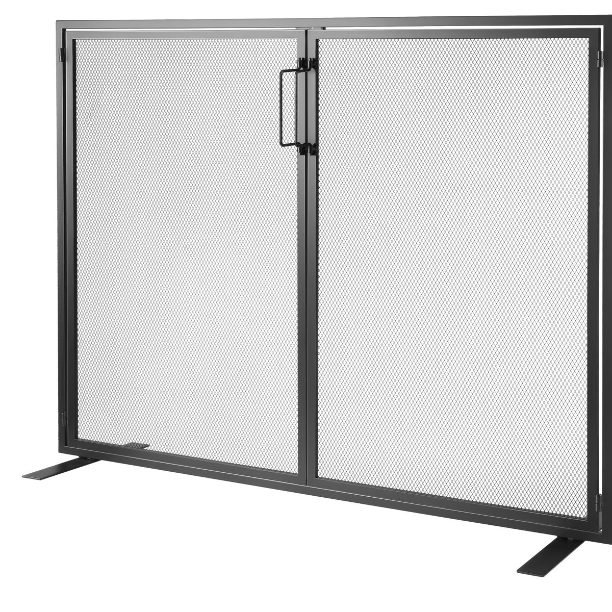Fireplace Screen 1-Panel with Door | 99x78cm Iron Mesh Spark Guard | Free-Standing Modern