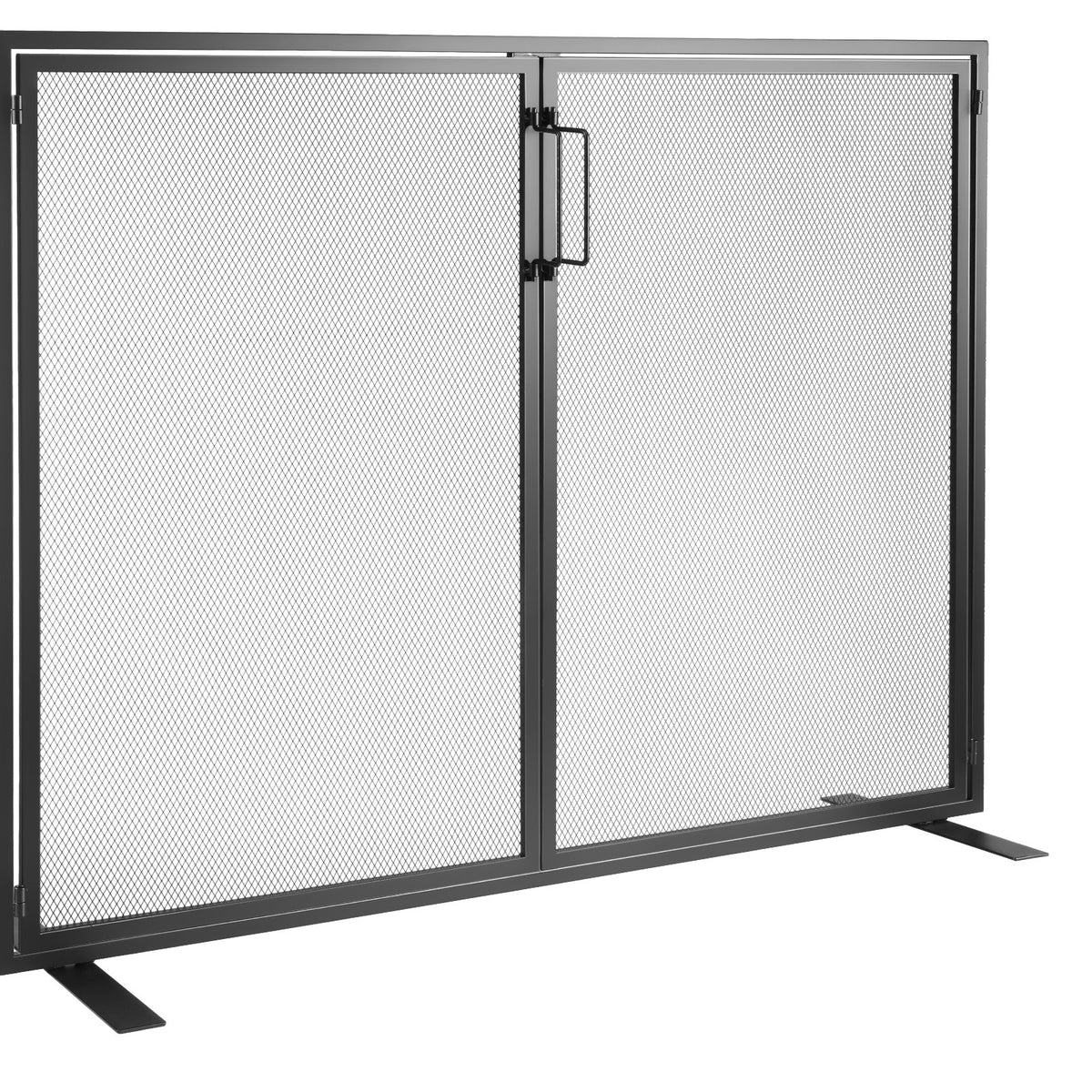 Fireplace Screen 1-Panel with Door | 99x78cm Iron Mesh Spark Guard | Free-Standing Modern